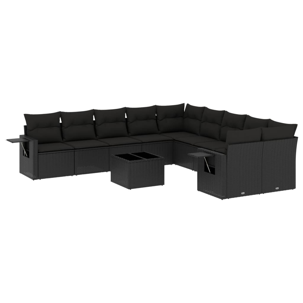 11-delige Loungeset met kussens poly rattan zwart is nu te koop bij PeponiXL, paradijselijk wonen!