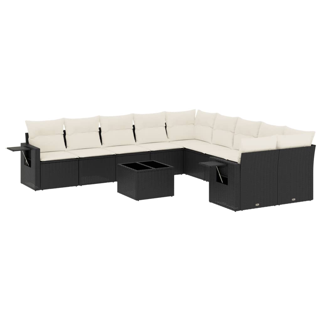 11-delige Loungeset met kussens poly rattan zwart is nu te koop bij PeponiXL, paradijselijk wonen!