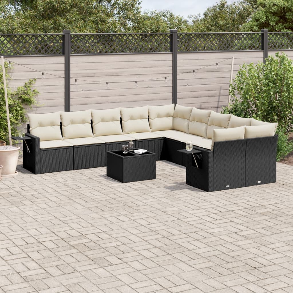 11-delige Loungeset met kussens poly rattan zwart is nu te koop bij PeponiXL, paradijselijk wonen!