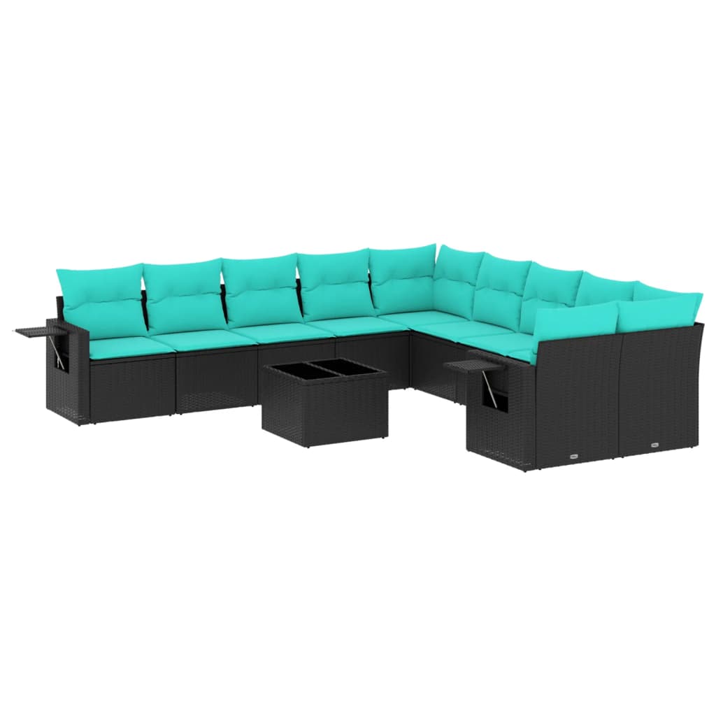 11-delige tuinbankset met kussens, zwart polyrotan is nu te koop bij PeponiXL, paradijselijk wonen!