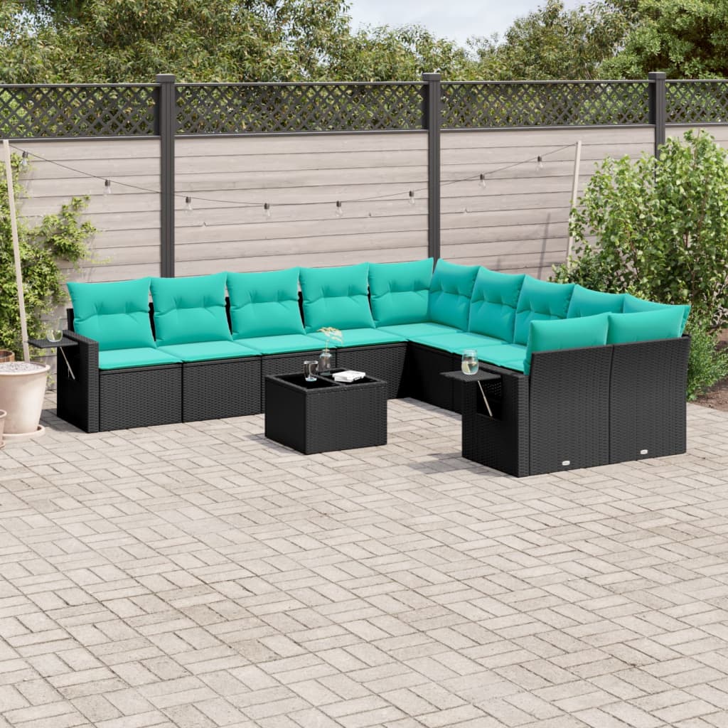 11-delige tuinbankset met kussens, zwart polyrotan is nu te koop bij PeponiXL, paradijselijk wonen!