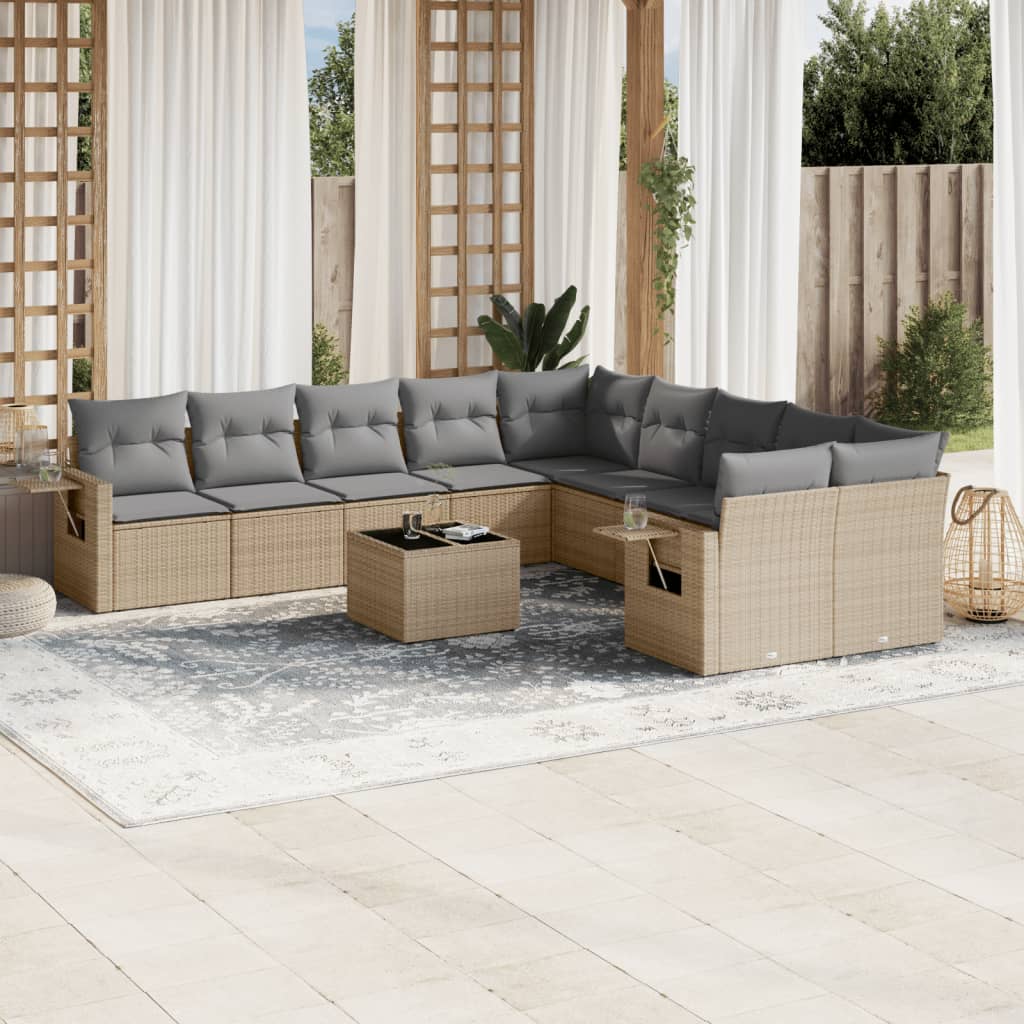 11-delige Tuinset met kussens poly rattan beige is nu te koop bij PeponiXL, paradijselijk wonen!