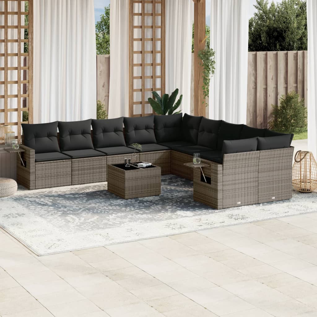 11-delige Loungeset met kussens poly rattan grijs is nu te koop bij PeponiXL, paradijselijk wonen!