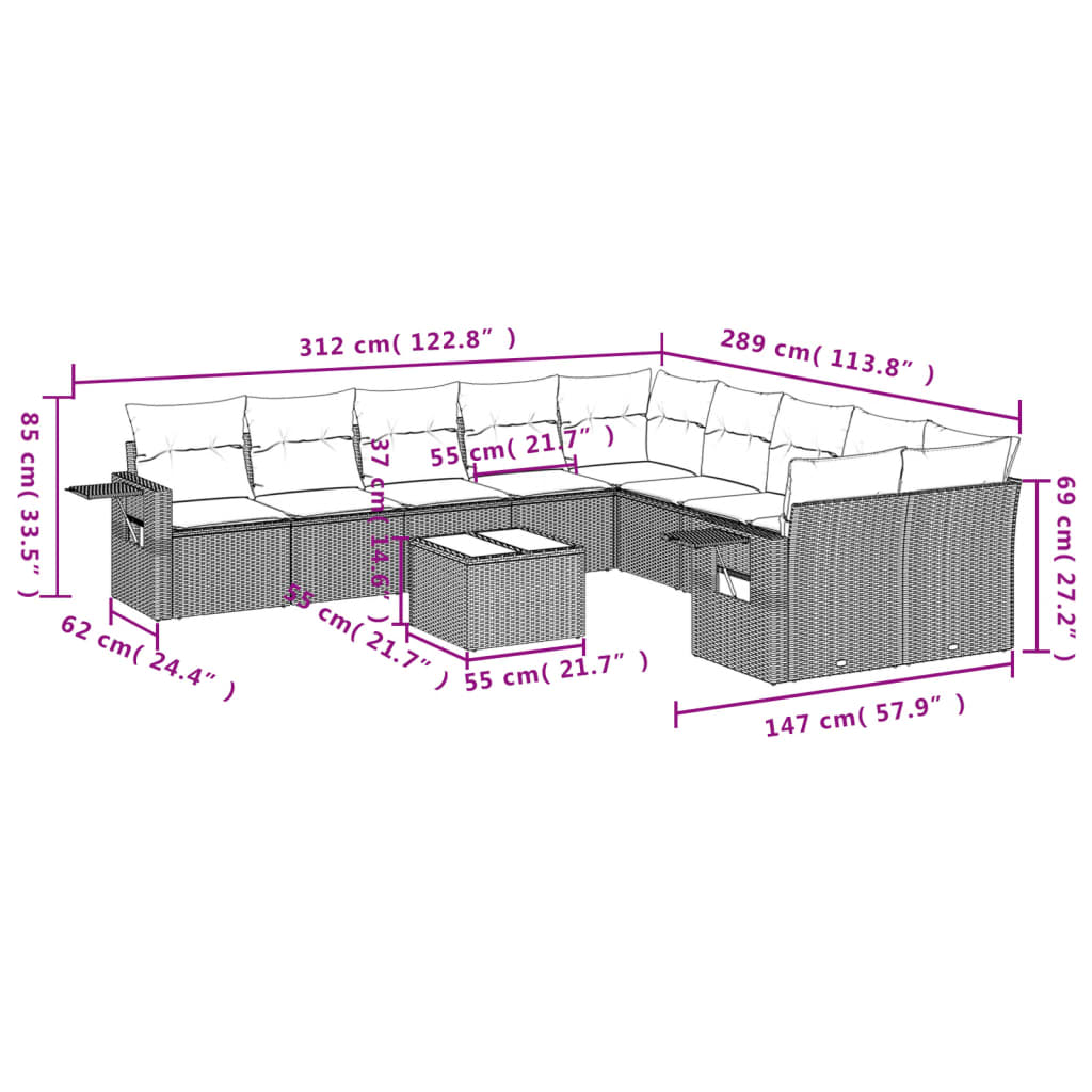 11-delige Loungeset met kussens poly rattan grijs is nu te koop bij PeponiXL, paradijselijk wonen!