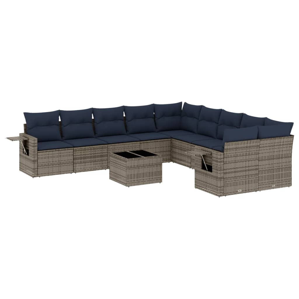 11-delige tuinbankset met kussens, grijs polyrotan is nu te koop bij PeponiXL, paradijselijk wonen!