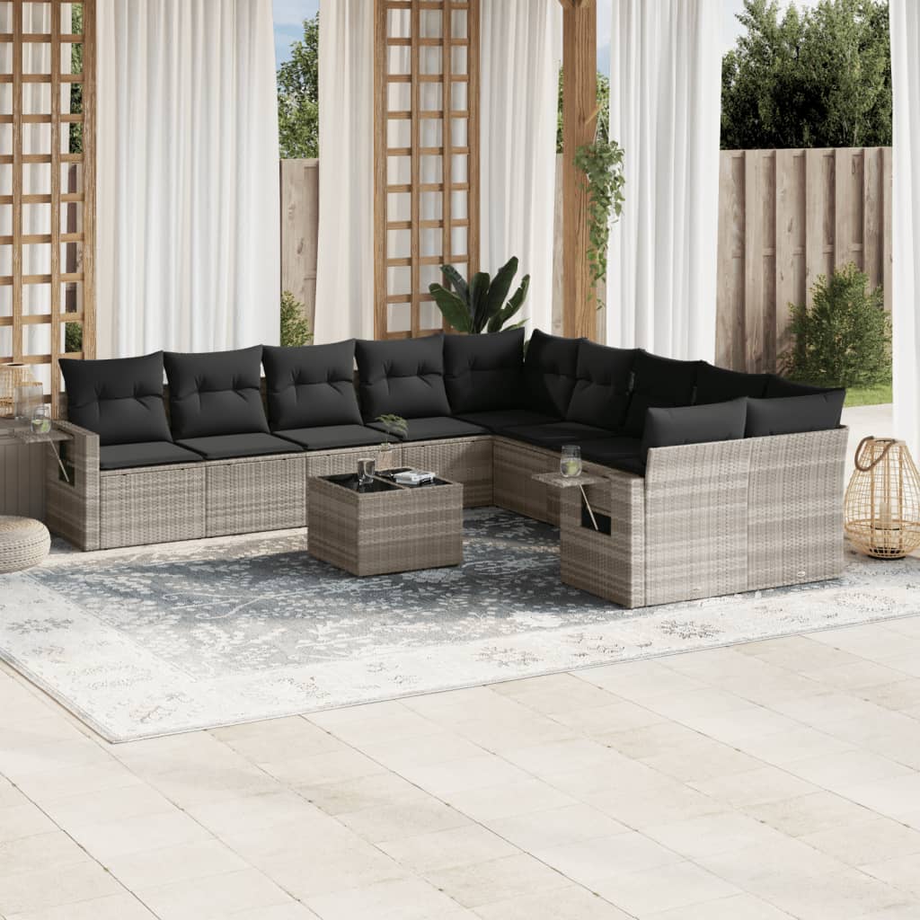 11-delige Loungeset met kussens poly rattan lichtgrijs is nu te koop bij PeponiXL, paradijselijk wonen!