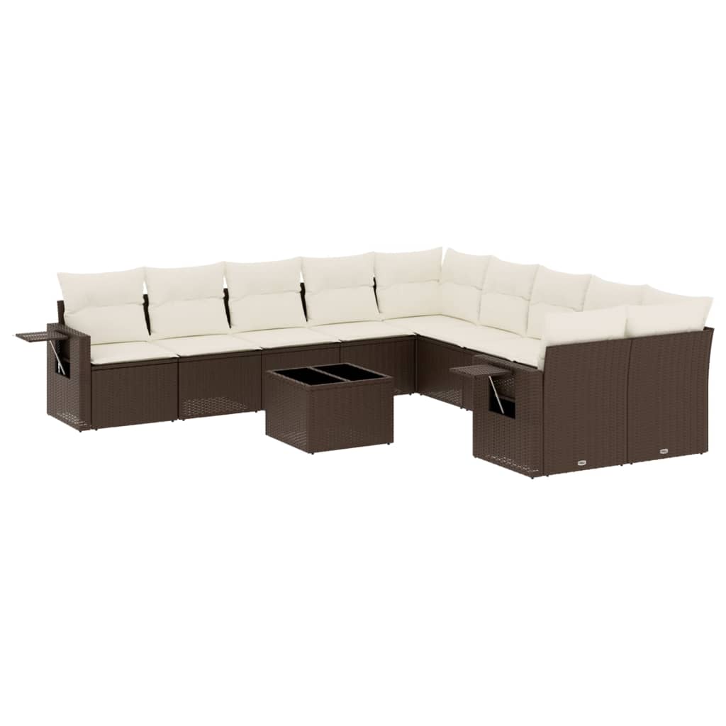 11-delige Loungeset met kussens poly rattan bruin is nu te koop bij PeponiXL, paradijselijk wonen!