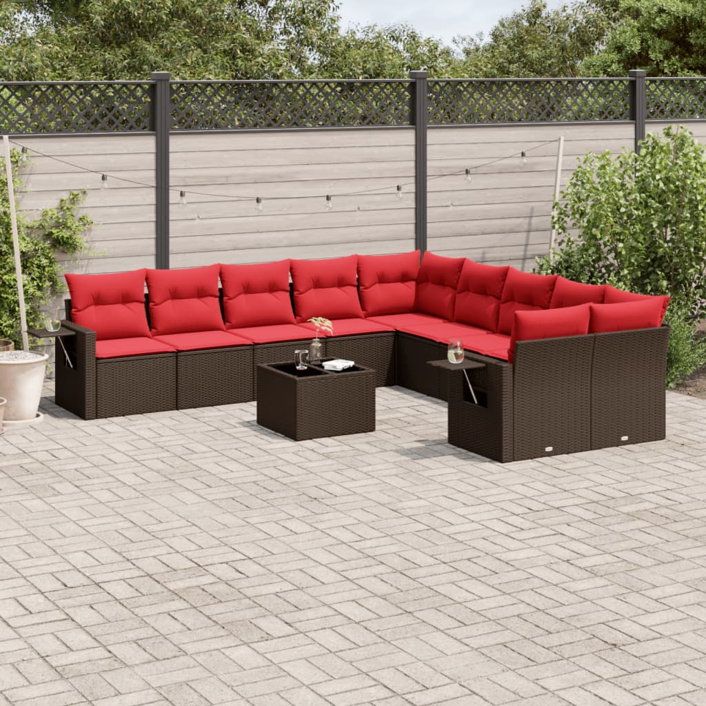11-delige tuinbankset met kussens, bruin polyrotan is nu te koop bij PeponiXL, paradijselijk wonen!