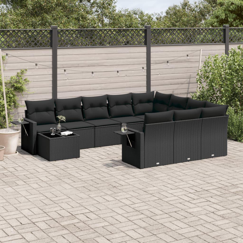 11-delige Loungeset met kussens poly rattan zwart is nu te koop bij PeponiXL, paradijselijk wonen!