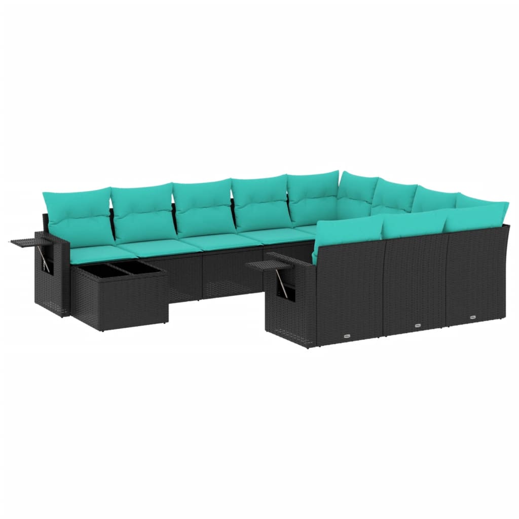 11-delige tuinbankset met kussens, zwart polyrotan is nu te koop bij PeponiXL, paradijselijk wonen!