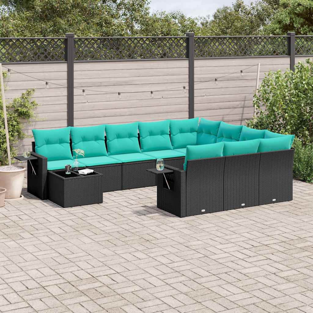 11-delige tuinbankset met kussens, zwart polyrotan is nu te koop bij PeponiXL, paradijselijk wonen!
