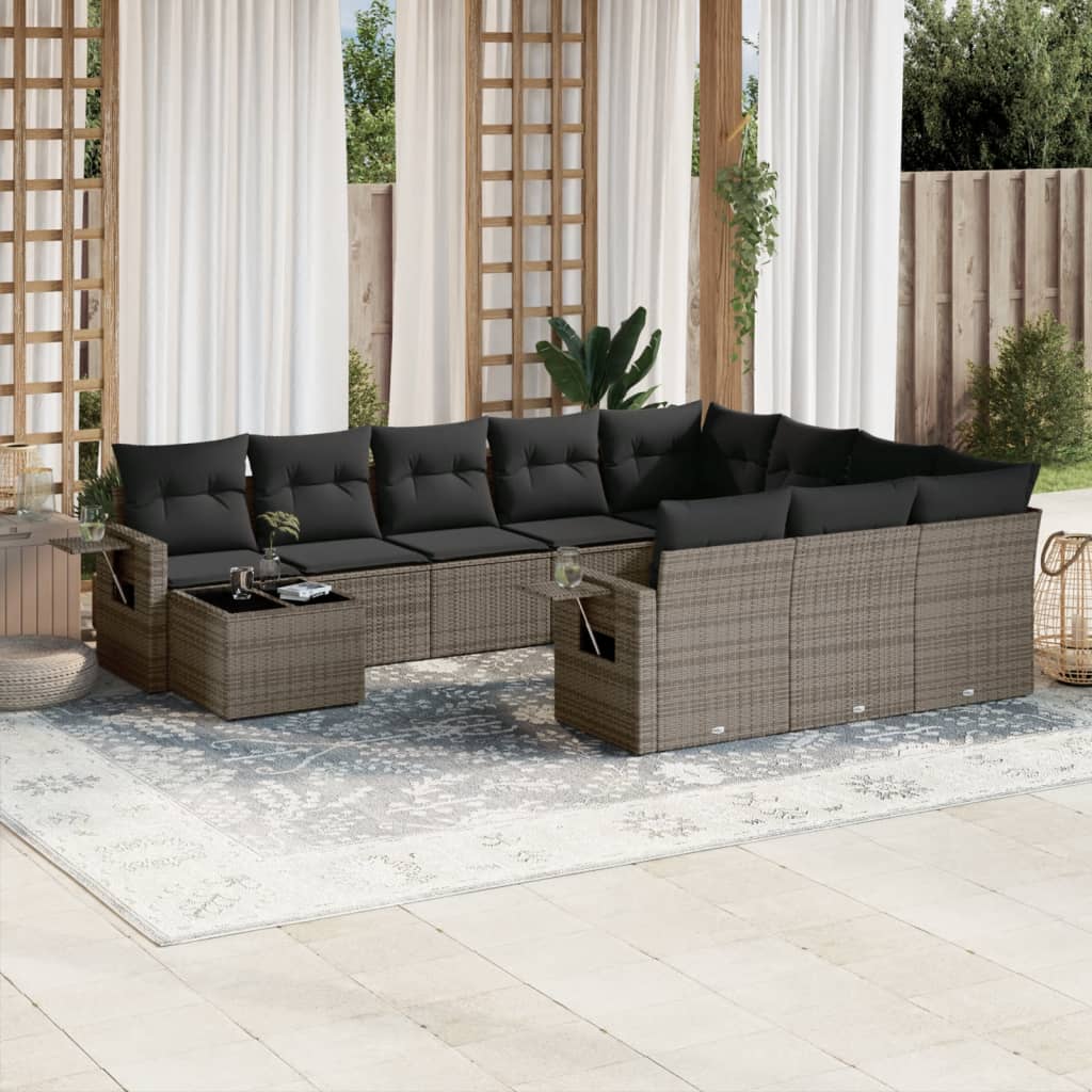 11-delige Loungeset met kussens poly rattan grijs is nu te koop bij PeponiXL, paradijselijk wonen!