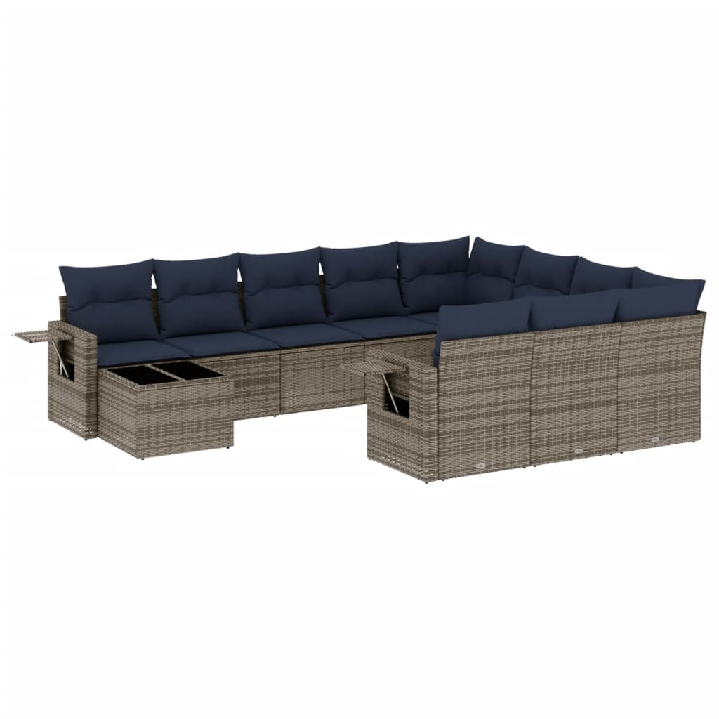 11-delige tuinbankset met kussens, grijs polyrotan is nu te koop bij PeponiXL, paradijselijk wonen!