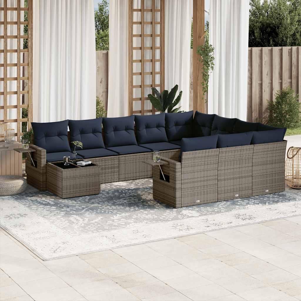 11-delige tuinbankset met kussens, grijs polyrotan is nu te koop bij PeponiXL, paradijselijk wonen!