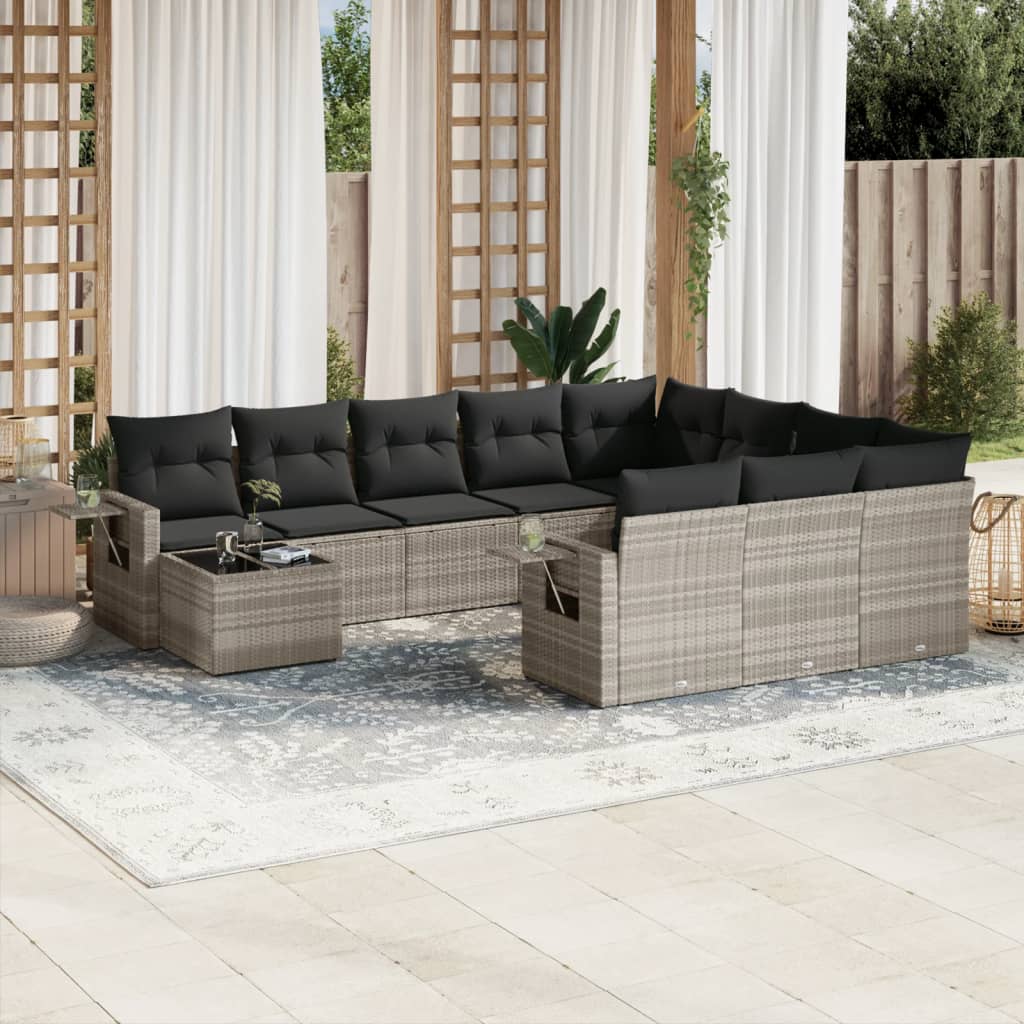 11-delige Loungeset met kussens poly rattan lichtgrijs is nu te koop bij PeponiXL, paradijselijk wonen!