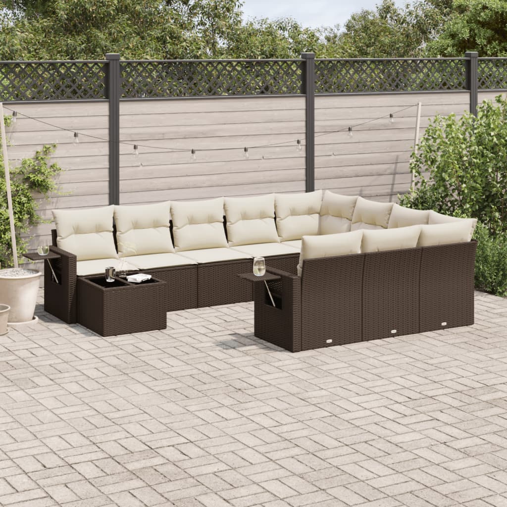 11-delige Loungeset met kussens poly rattan bruin is nu te koop bij PeponiXL, paradijselijk wonen!