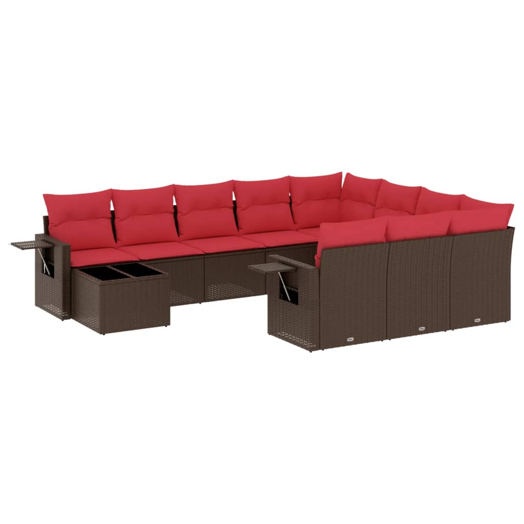 11-delige tuinbankset met kussens, bruin polyrotan is nu te koop bij PeponiXL, paradijselijk wonen!