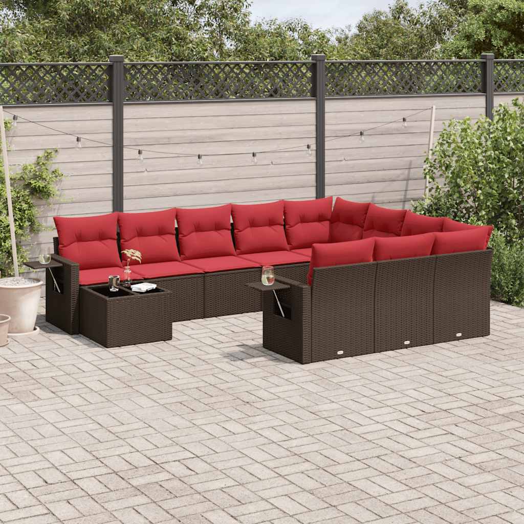11-delige tuinbankset met kussens, bruin polyrotan is nu te koop bij PeponiXL, paradijselijk wonen!