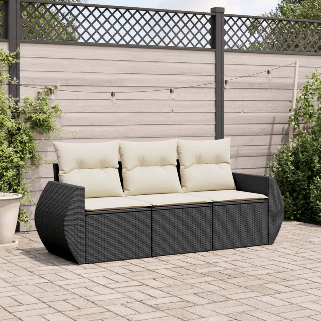 3-delige Loungeset met kussens poly rattan zwart is nu te koop bij PeponiXL, paradijselijk wonen!