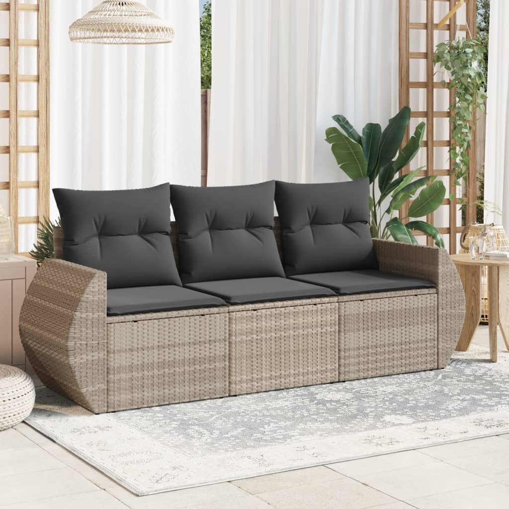 3-delige Loungeset met kussens poly rattan lichtgrijs is nu te koop bij PeponiXL, paradijselijk wonen!