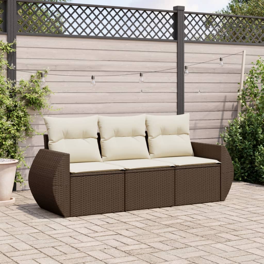3-delige Loungeset met kussens poly rattan bruin is nu te koop bij PeponiXL, paradijselijk wonen!