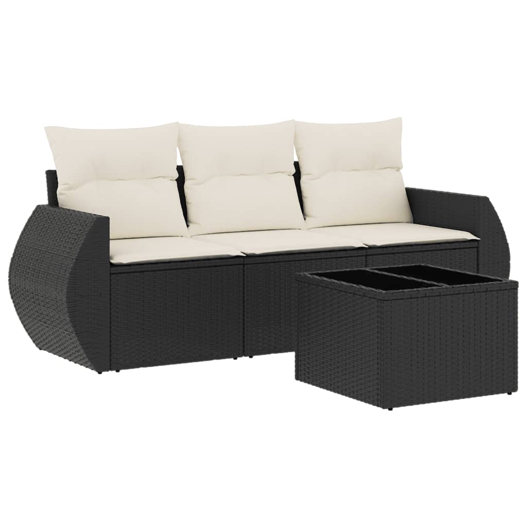4-delige Loungeset met kussens poly rattan zwart is nu te koop bij PeponiXL, paradijselijk wonen!