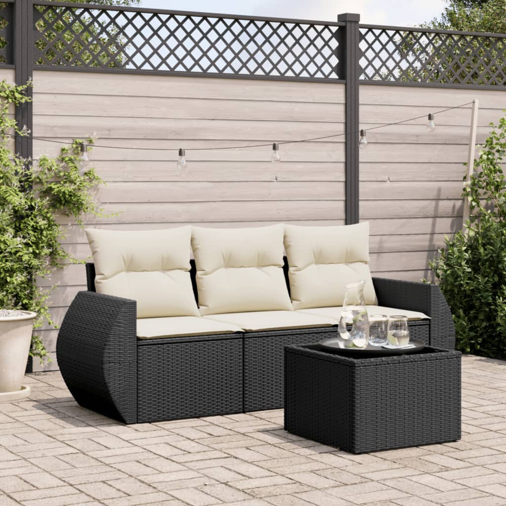4-delige Loungeset met kussens poly rattan zwart is nu te koop bij PeponiXL, paradijselijk wonen!