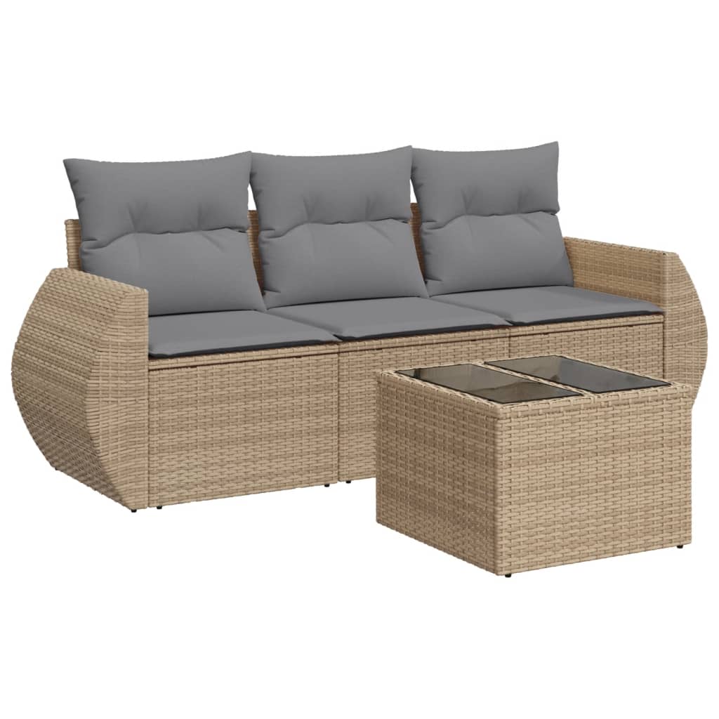 4-delige Loungeset met kussens poly rattan beige is nu te koop bij PeponiXL, paradijselijk wonen!