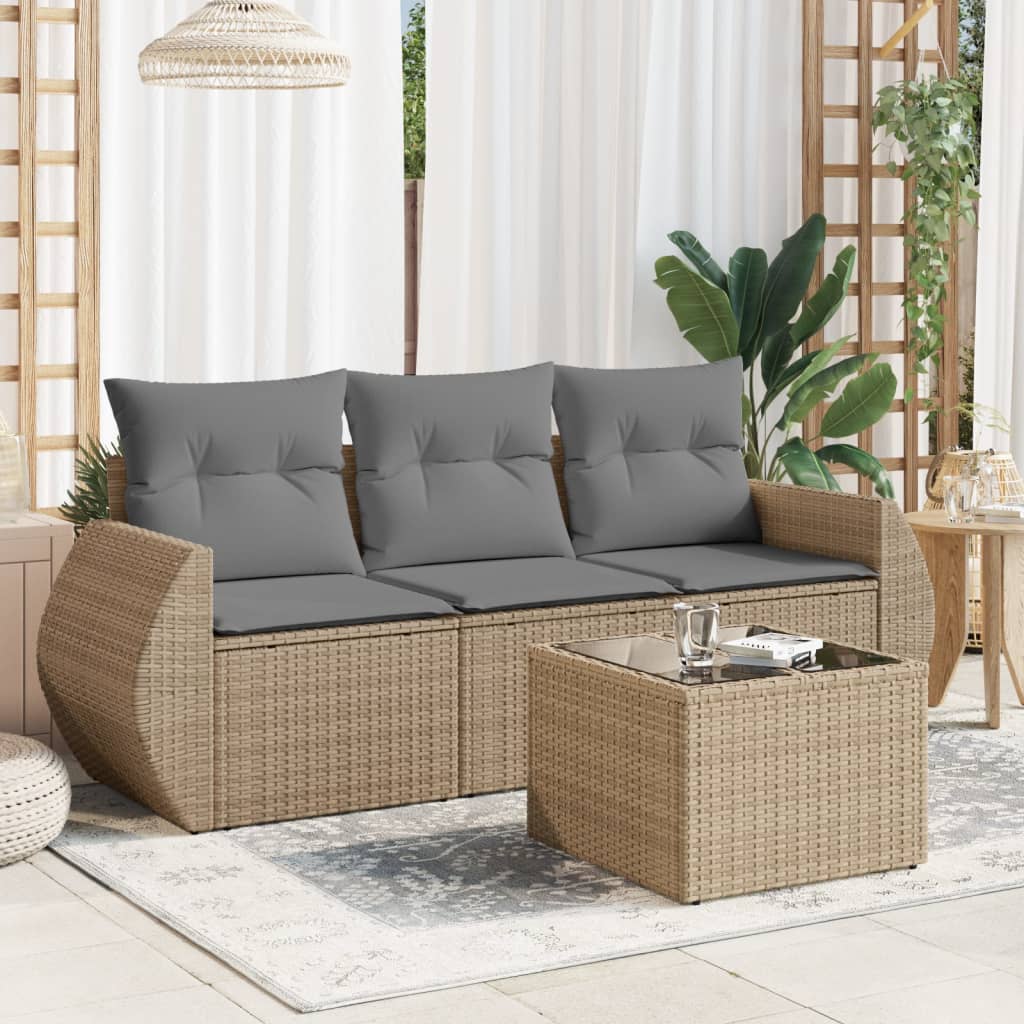 4-delige Loungeset met kussens poly rattan beige is nu te koop bij PeponiXL, paradijselijk wonen!