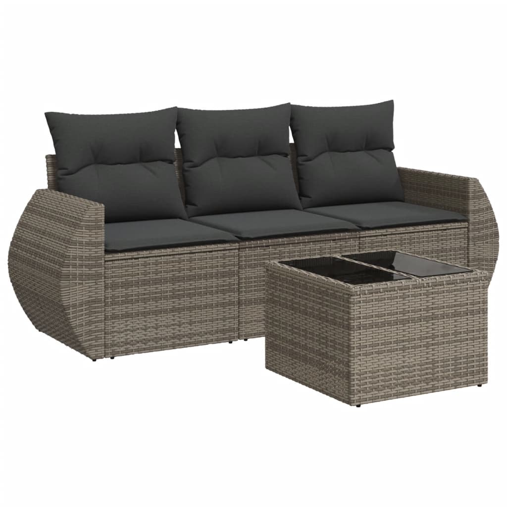 4-delige Loungeset met kussens poly rattan grijs is nu te koop bij PeponiXL, paradijselijk wonen!