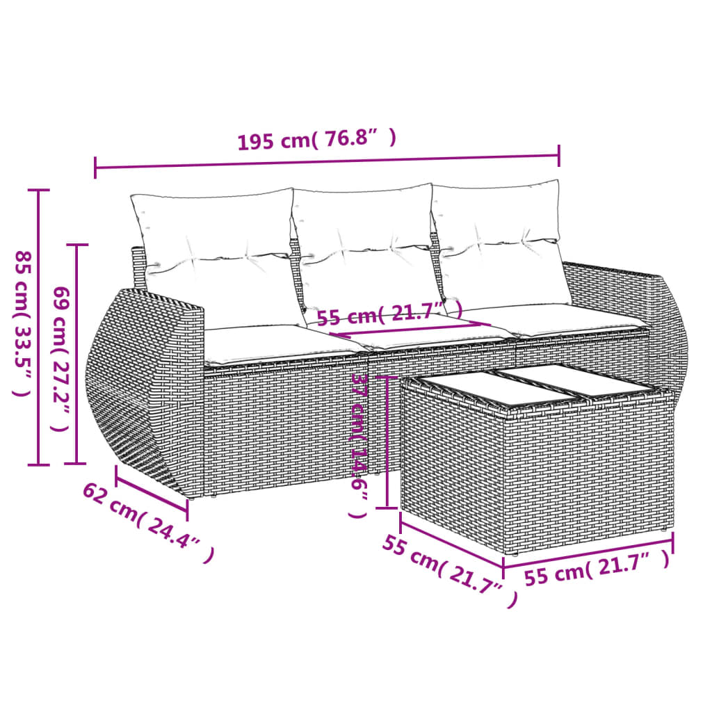 4-delige Loungeset met kussens poly rattan grijs is nu te koop bij PeponiXL, paradijselijk wonen!