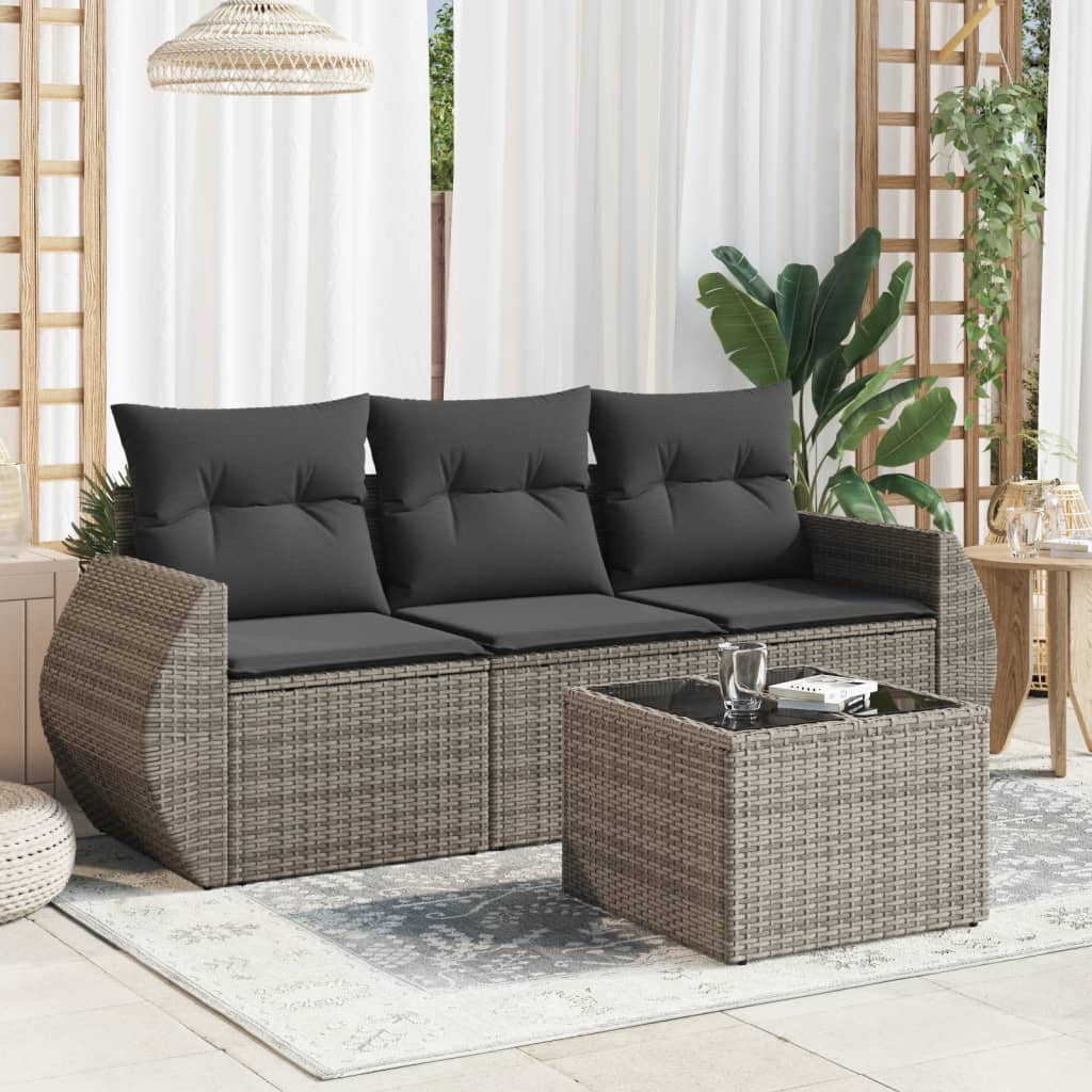 4-delige Loungeset met kussens poly rattan grijs is nu te koop bij PeponiXL, paradijselijk wonen!