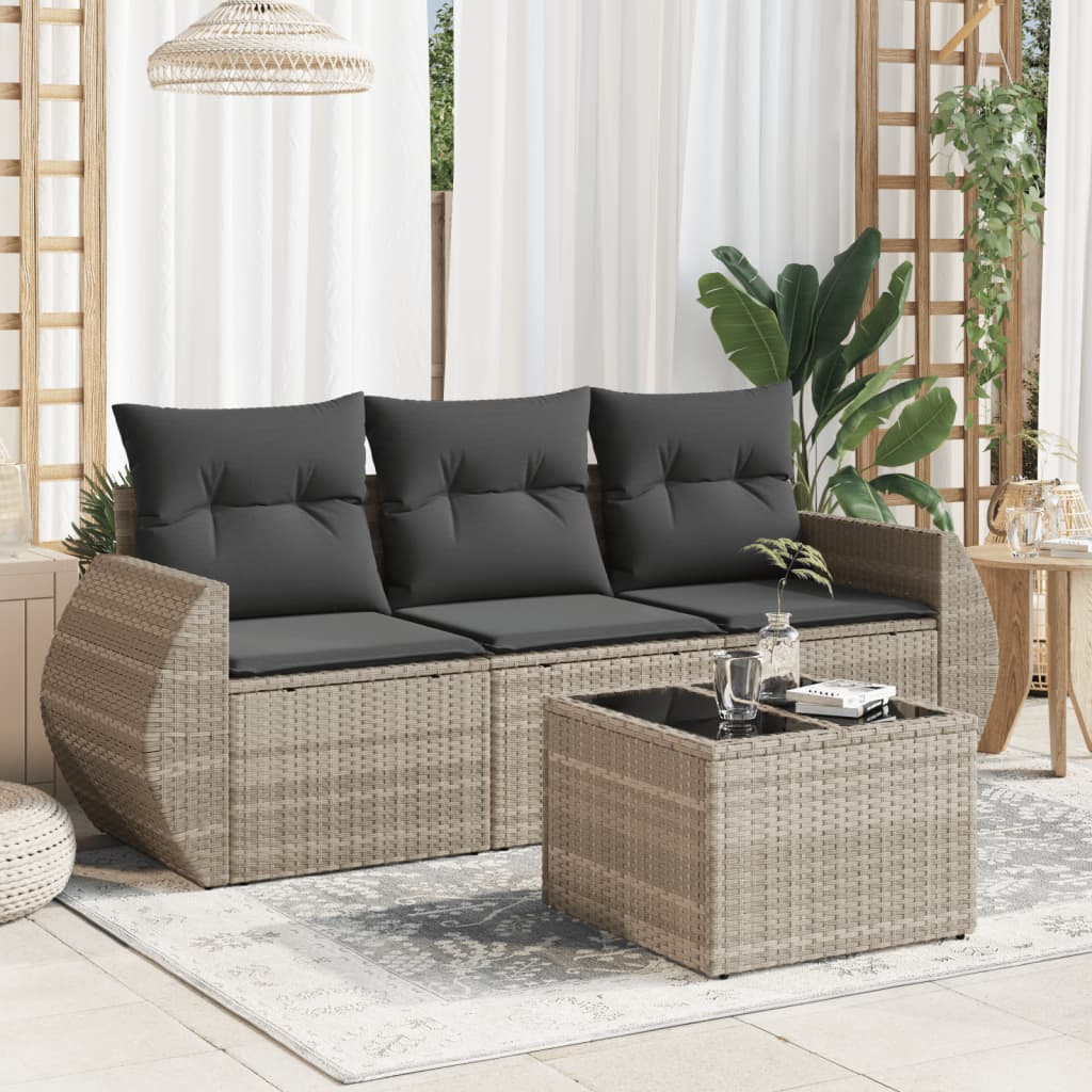 4-delige Loungeset met kussens poly rattan lichtgrijs is nu te koop bij PeponiXL, paradijselijk wonen!
