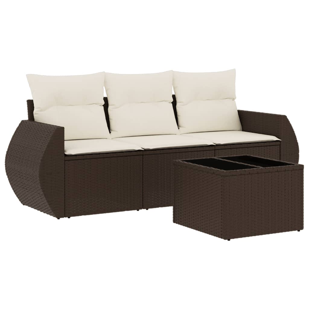 4-delige Loungeset met kussens poly rattan bruin is nu te koop bij PeponiXL, paradijselijk wonen!