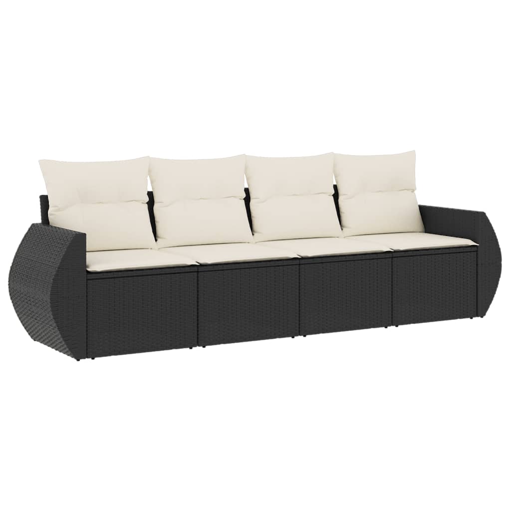 4-delige Loungeset met kussens poly rattan zwart is nu te koop bij PeponiXL, paradijselijk wonen!
