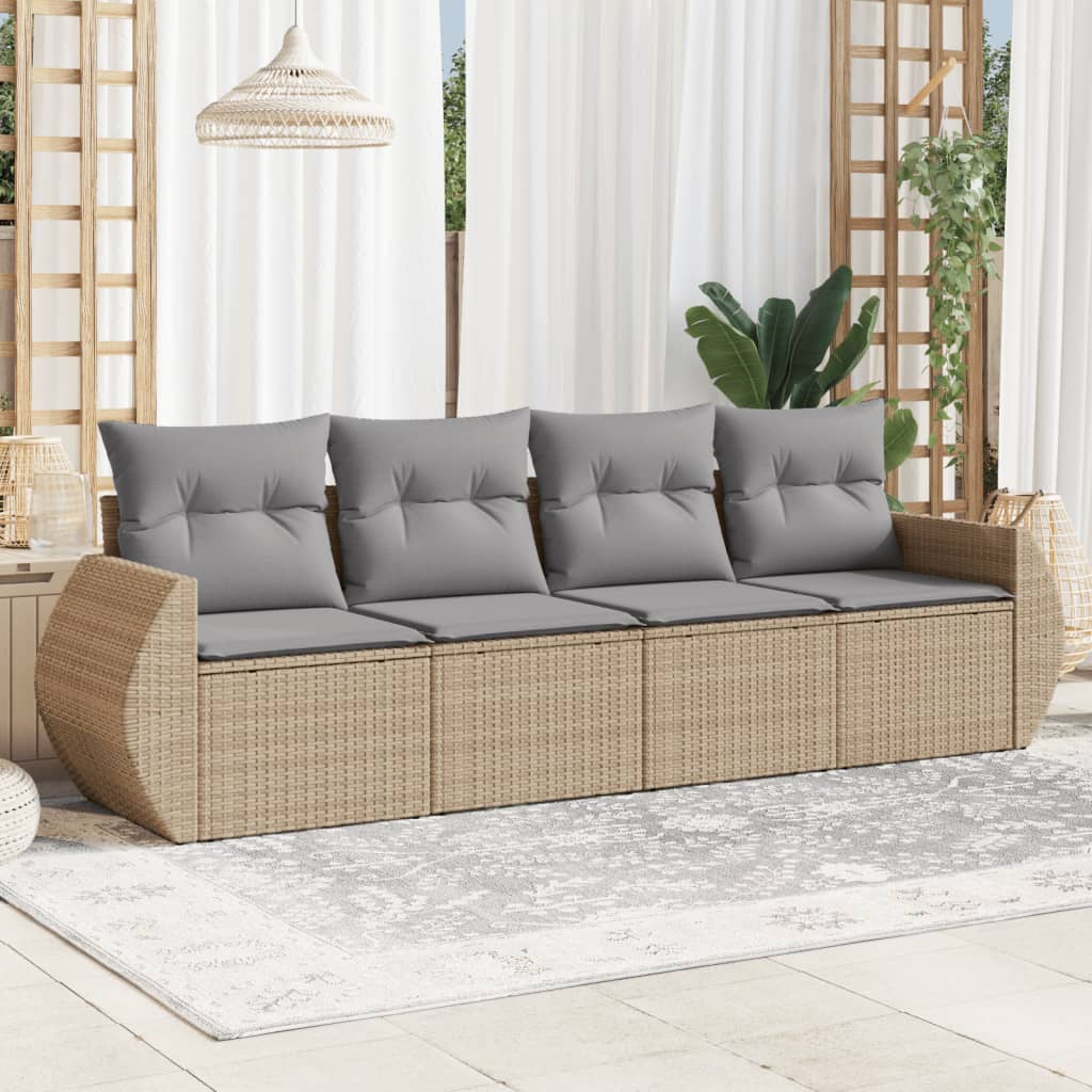 4-delige Loungeset met kussens poly rattan beige is nu te koop bij PeponiXL, paradijselijk wonen!