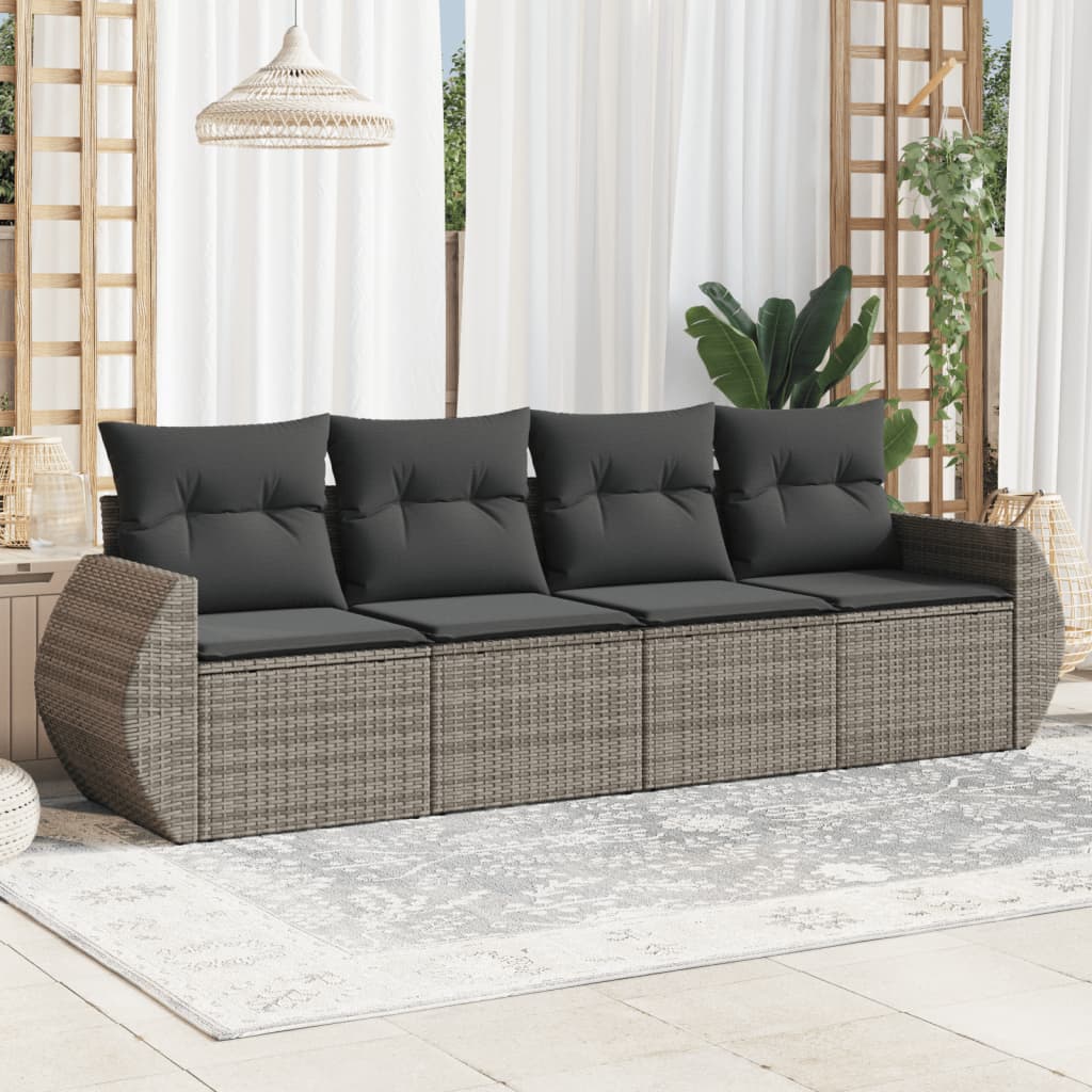 4-delige Loungeset met kussens poly rattan grijs is nu te koop bij PeponiXL, paradijselijk wonen!