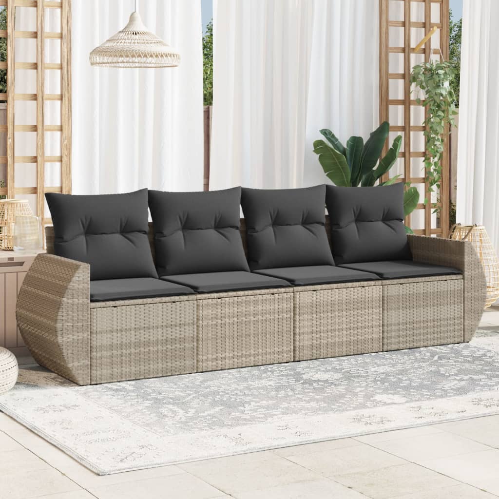 4-delige Loungeset met kussens poly rattan lichtgrijs is nu te koop bij PeponiXL, paradijselijk wonen!