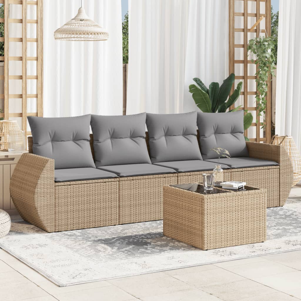 5-delige Loungeset met kussens poly rattan beige is nu te koop bij PeponiXL, paradijselijk wonen!