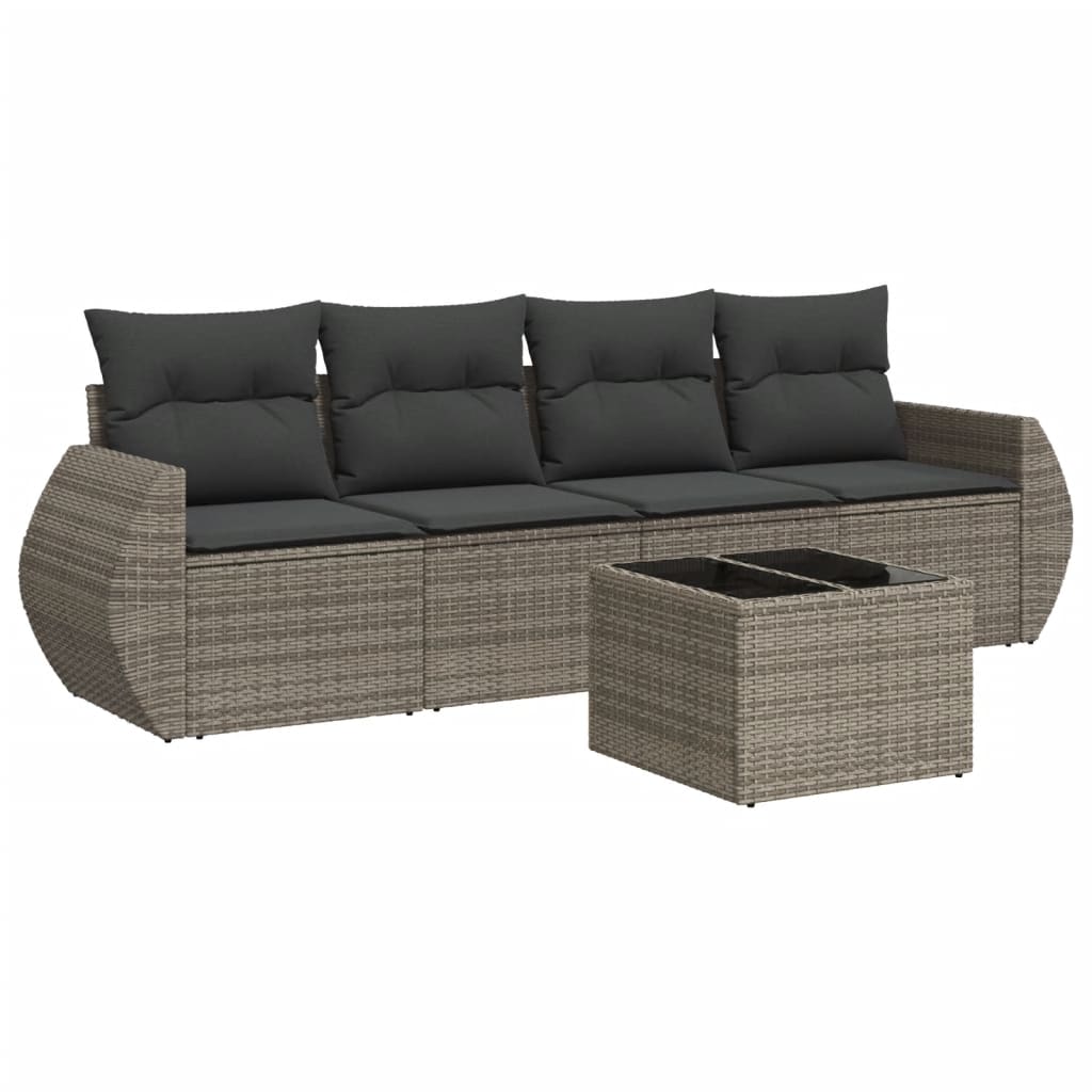 5-delige Loungeset met kussens poly rattan grijs is nu te koop bij PeponiXL, paradijselijk wonen!