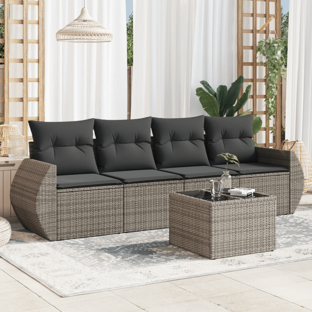 5-delige Loungeset met kussens poly rattan grijs is nu te koop bij PeponiXL, paradijselijk wonen!