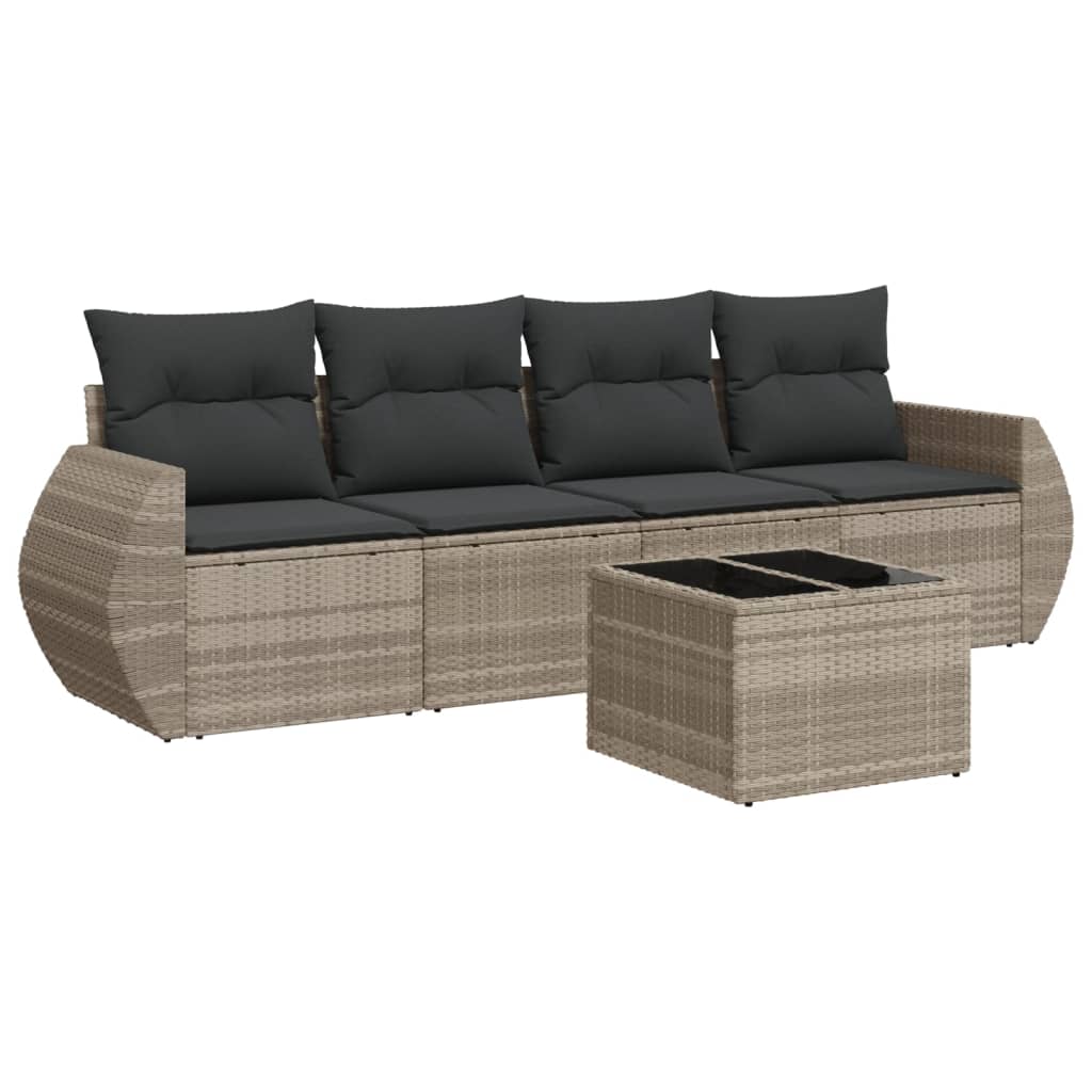 5-delige Loungeset met kussens poly rattan lichtgrijs is nu te koop bij PeponiXL, paradijselijk wonen!