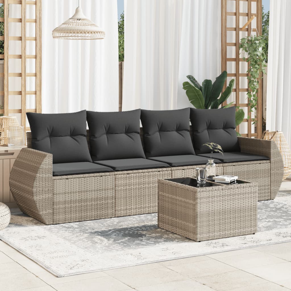5-delige Loungeset met kussens poly rattan lichtgrijs is nu te koop bij PeponiXL, paradijselijk wonen!
