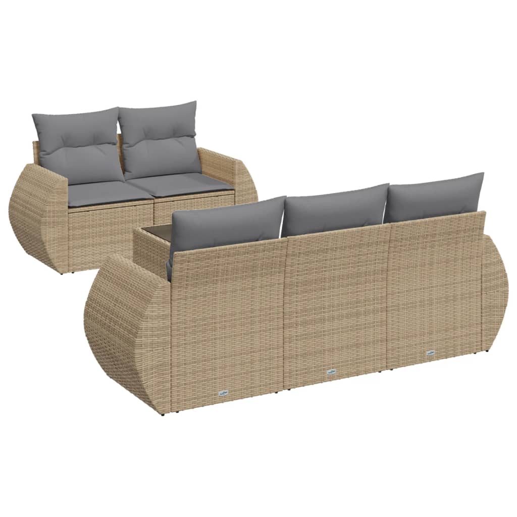 6-delige Loungeset met kussens poly rattan beige is nu te koop bij PeponiXL, paradijselijk wonen!