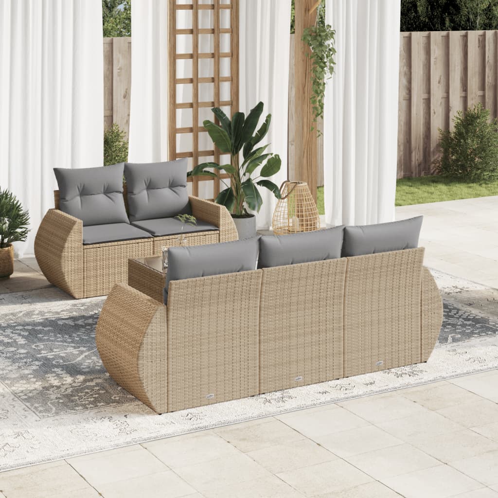 6-delige Loungeset met kussens poly rattan beige is nu te koop bij PeponiXL, paradijselijk wonen!