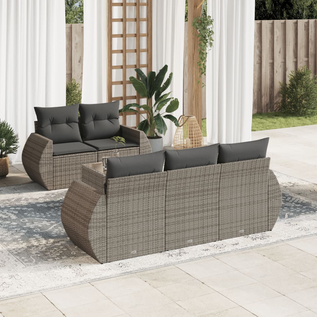 6-delige Loungeset met kussens poly rattan grijs is nu te koop bij PeponiXL, paradijselijk wonen!