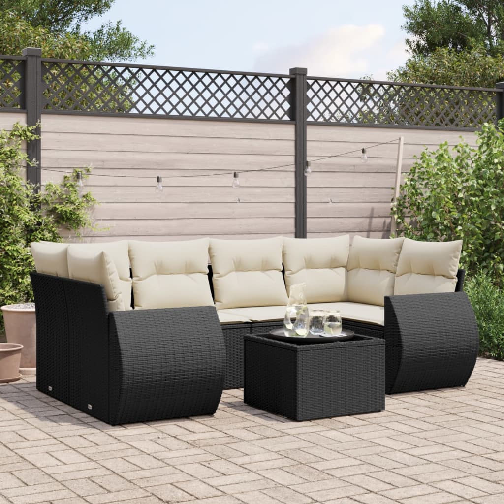 7-delige Loungeset met kussens poly rattan zwart is nu te koop bij PeponiXL, paradijselijk wonen!