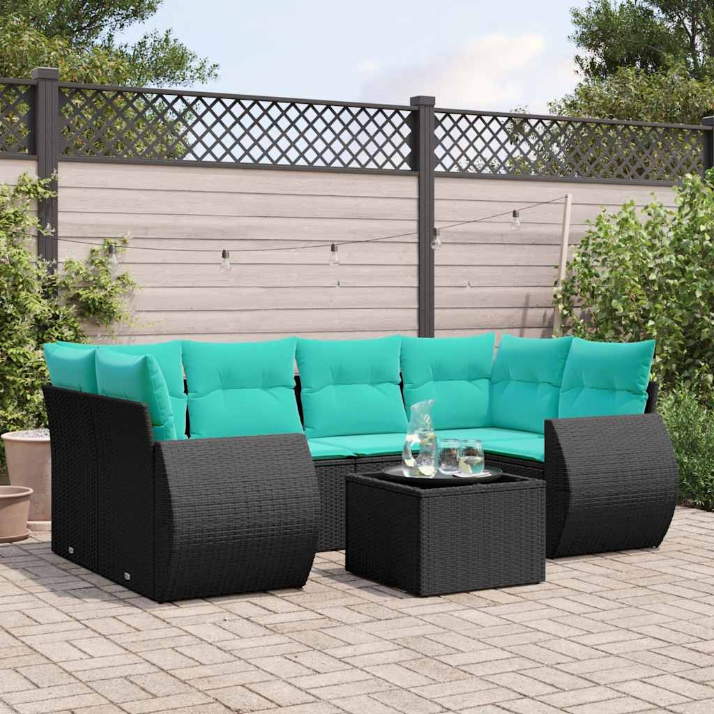 7-delige tuinbankset met kussens van zwart polyrotan is nu te koop bij PeponiXL, paradijselijk wonen!
