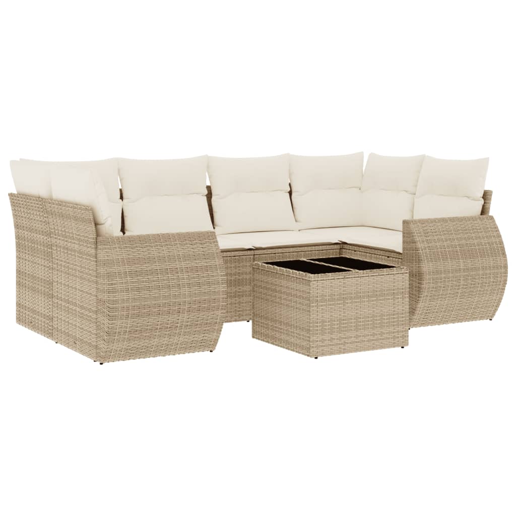 7-delige Loungeset met kussens poly rattan beige