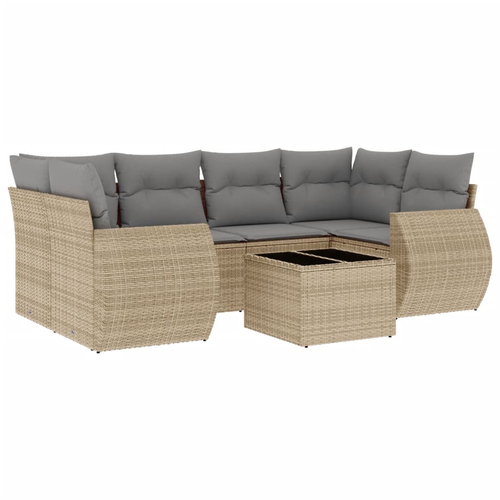 7-delige Loungeset met kussens poly rattan beige is nu te koop bij PeponiXL, paradijselijk wonen!